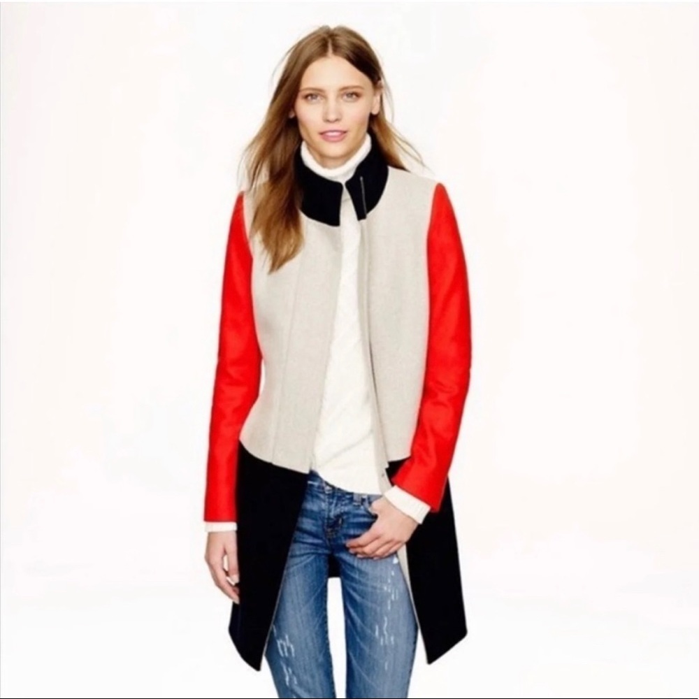 J. Crew Colorblock Funnel Neck Wool Coat 6